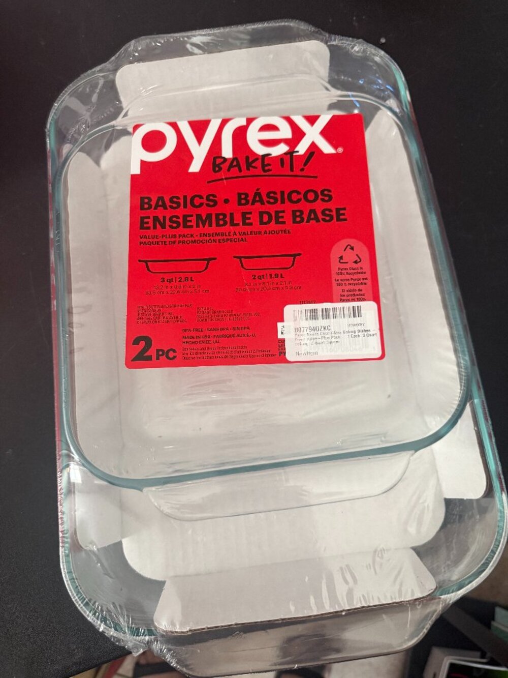 Pyrex Basics 2-Piece Glass Bakeware Set w/ 2 & 3 Qt Rectangle
